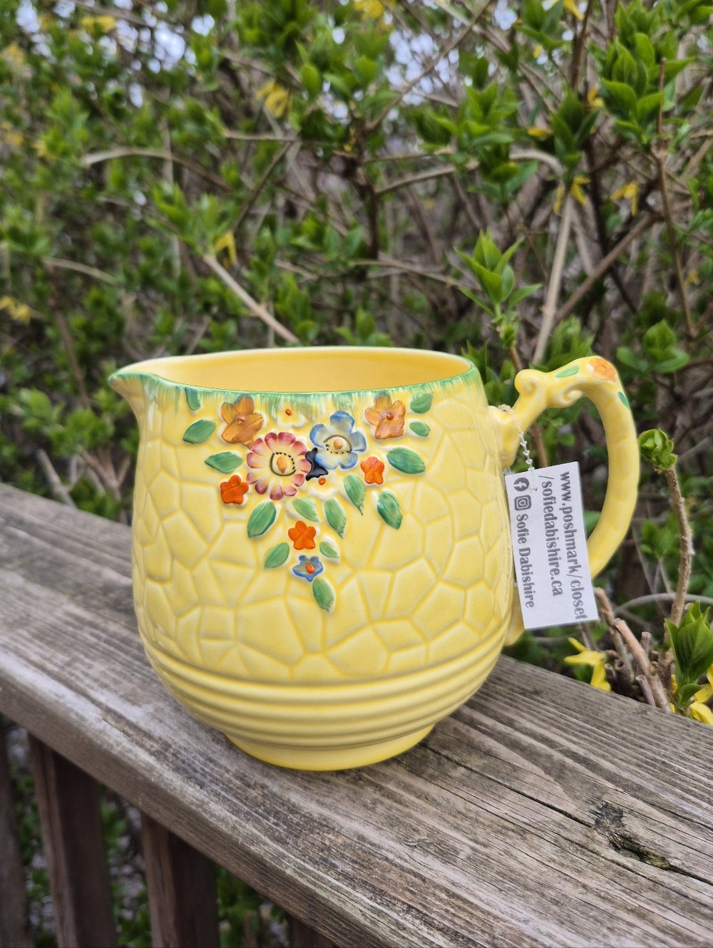 Crown Devon Yellow Floral Ceramic Pitcher Made In England